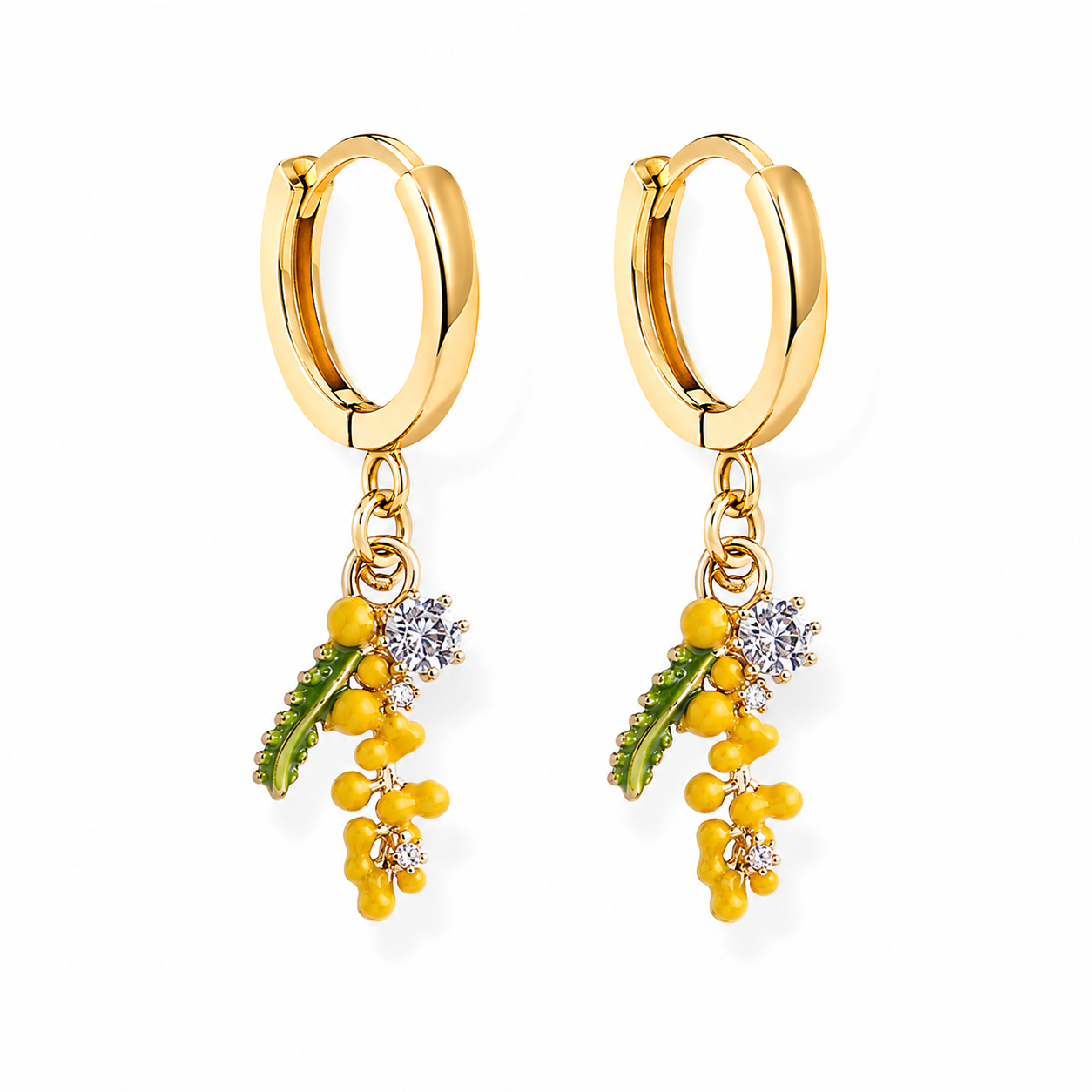 Mimosa Flower Hoop Earrings – 14K Gold Plated Floral Earrings