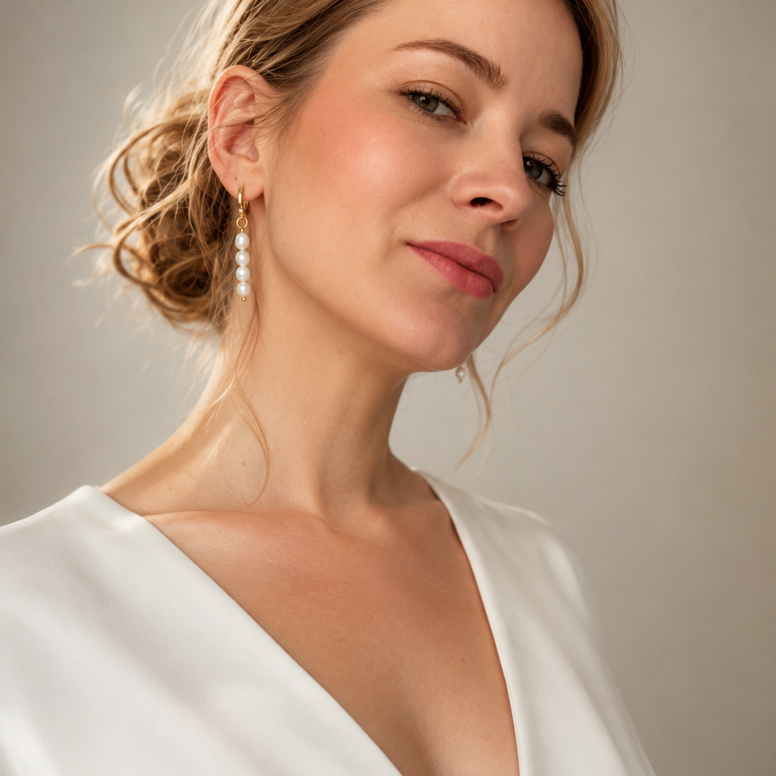 Natural freshwater gold plated pearls earrings with 3 pearls