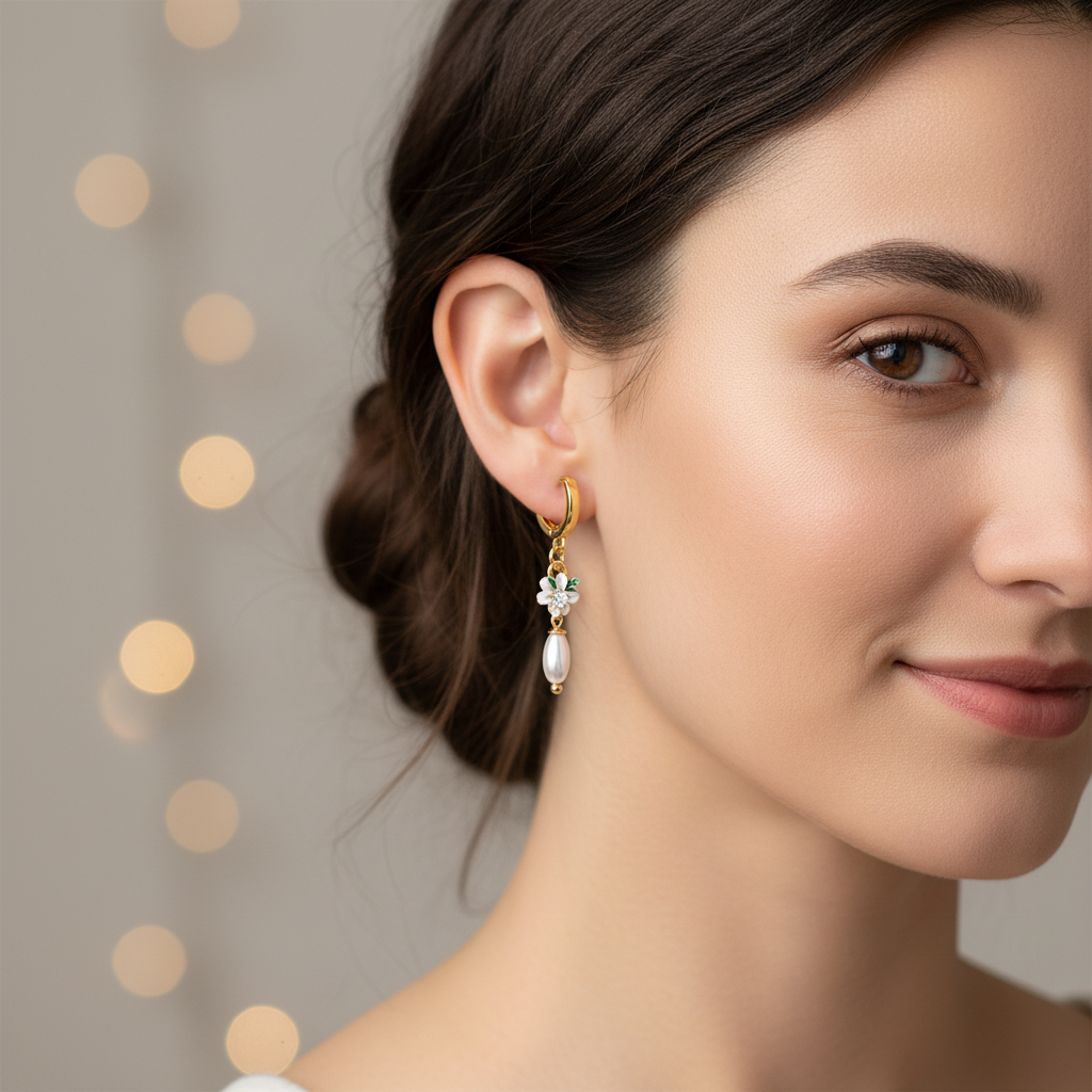 Apple Blossom Hoop Earrings – 14K Gold Plated Floral Earrings