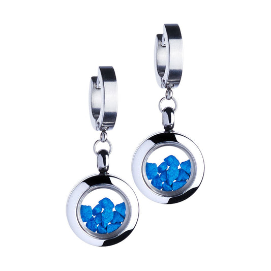 Dangle Huggie Earrings With Blue Stones