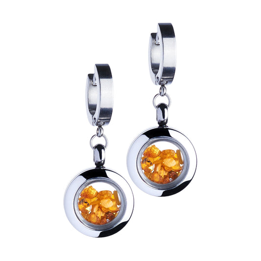 Dangle Huggie Earrings With Amber Stones