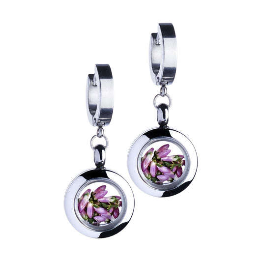 Dangle Huggie Earrings With Heather Flower