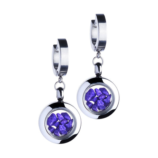 Dangle Huggie Earrings With Purple Stones