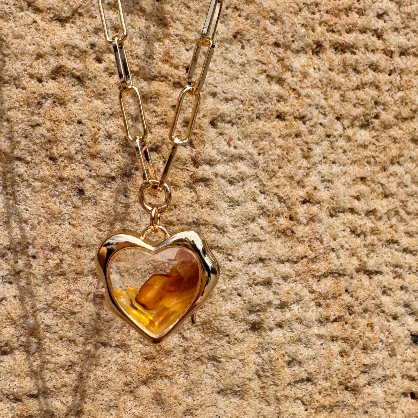 Heart Shape Necklace With Baltic Amber Stones