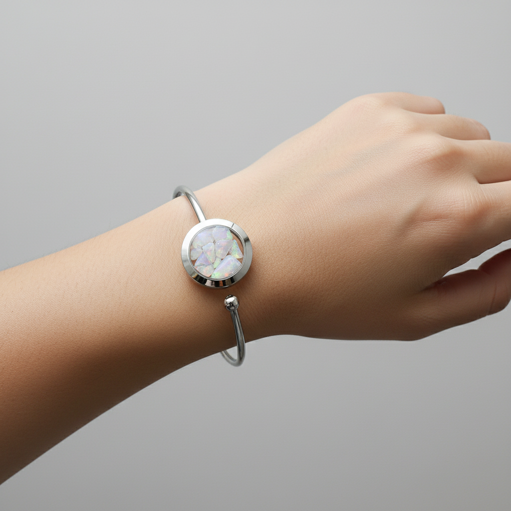 Opal Cuff Bracelet – Handmade Stainless Steel Jewelry for Creativity and Inspiration