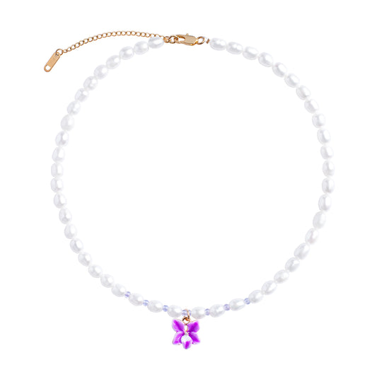 Orchid Flower And Glass Beads Freshwater Perals Necklace