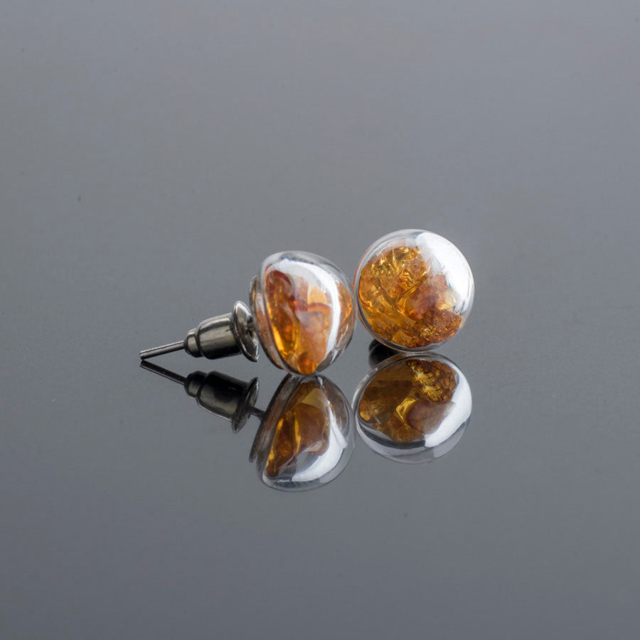 Stud Earrings With Natural Amber Stones