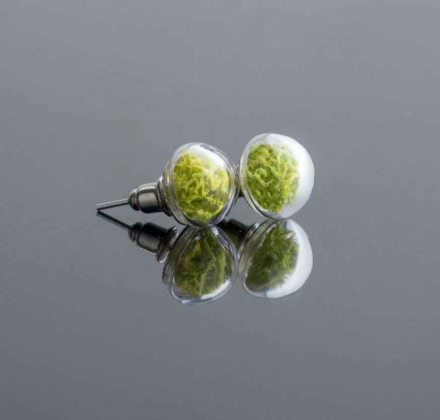 Stud Earrings With Neon Moss