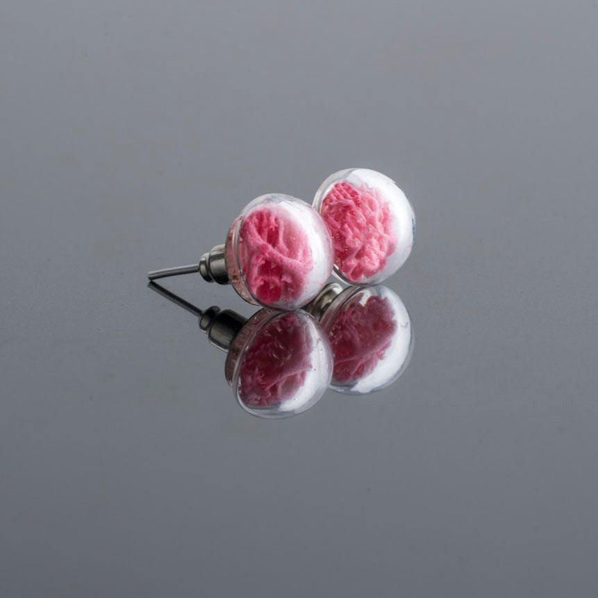 Stud Earrings With Pink Moss