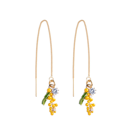 Threads Earrings With Yellow Flower Charm - Go Through Dangle Earrings
