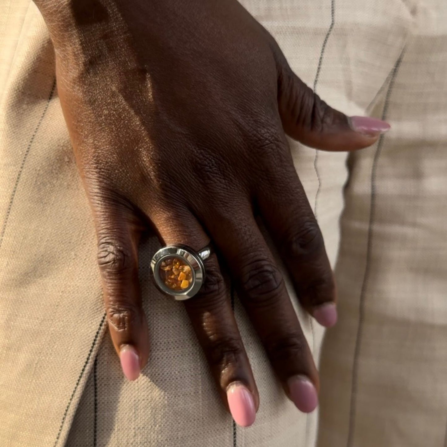 Statement ring with amber stones