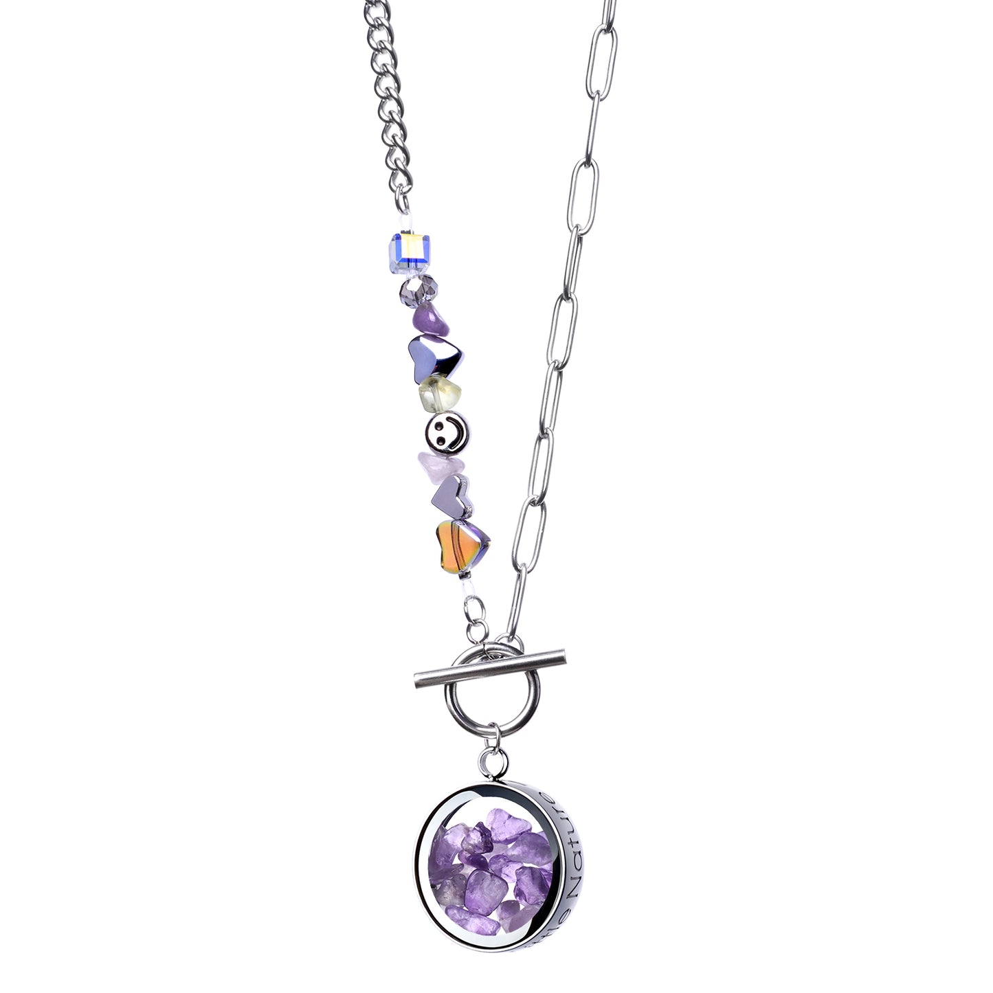 Amethyst Necklace With Joyful Beaded Toggle Clasp Chain