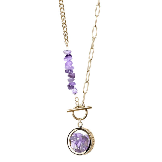 Toggle Clasp Amethyst Necklace With Beaded Chain And Charm