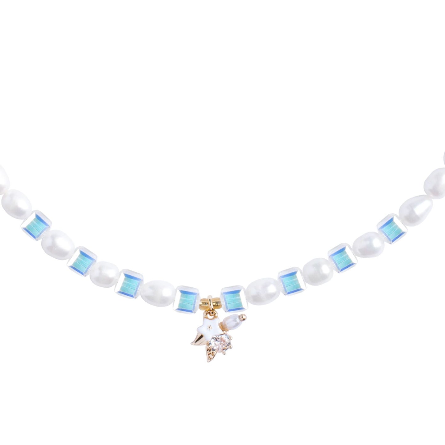 Natural Freshwater Pearls Necklace With Austrian Glass Beads and Delicate Flower Charm