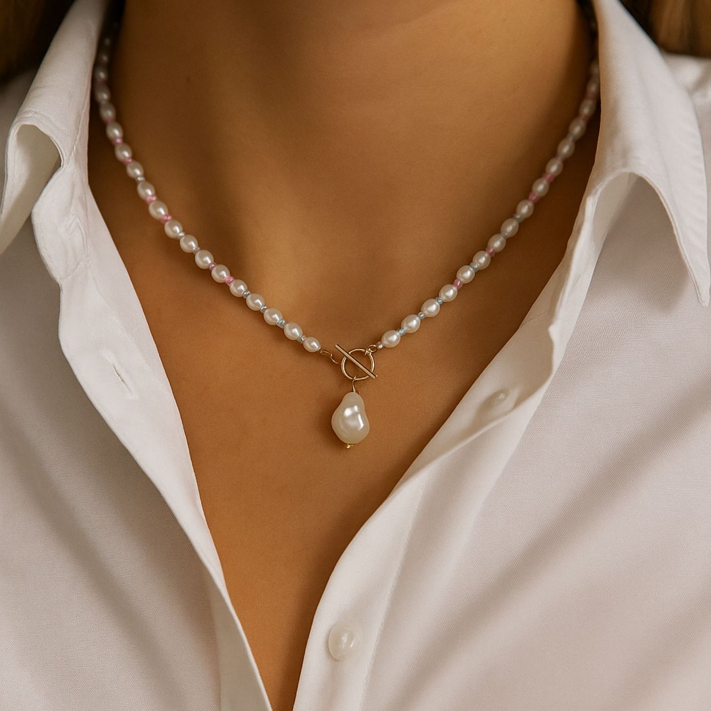 Natural Freshwater Pearls Necklace With Genuine Baroque Pearl  Pendant - Pearls Choker