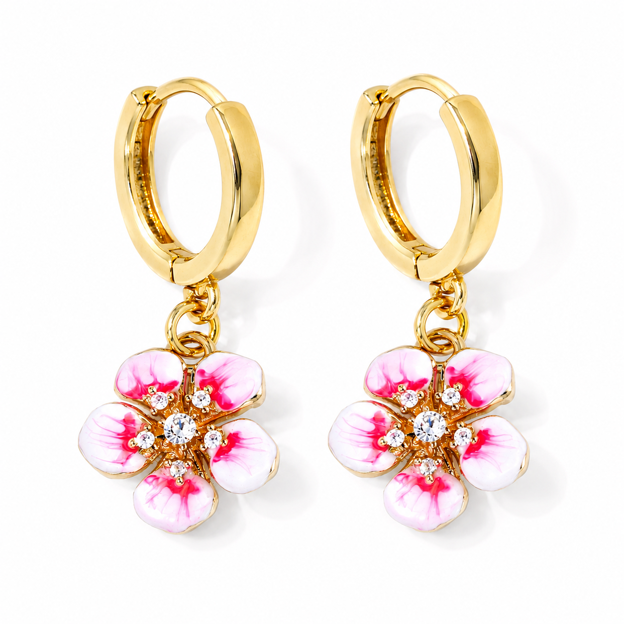 Cherry Blossom Hoop Earrings – 14K Gold Plated Earrings