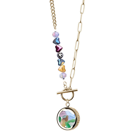 Colorful Tourmaline Necklace With Joyful Beaded Toggle Clasp Gold Plated Chain