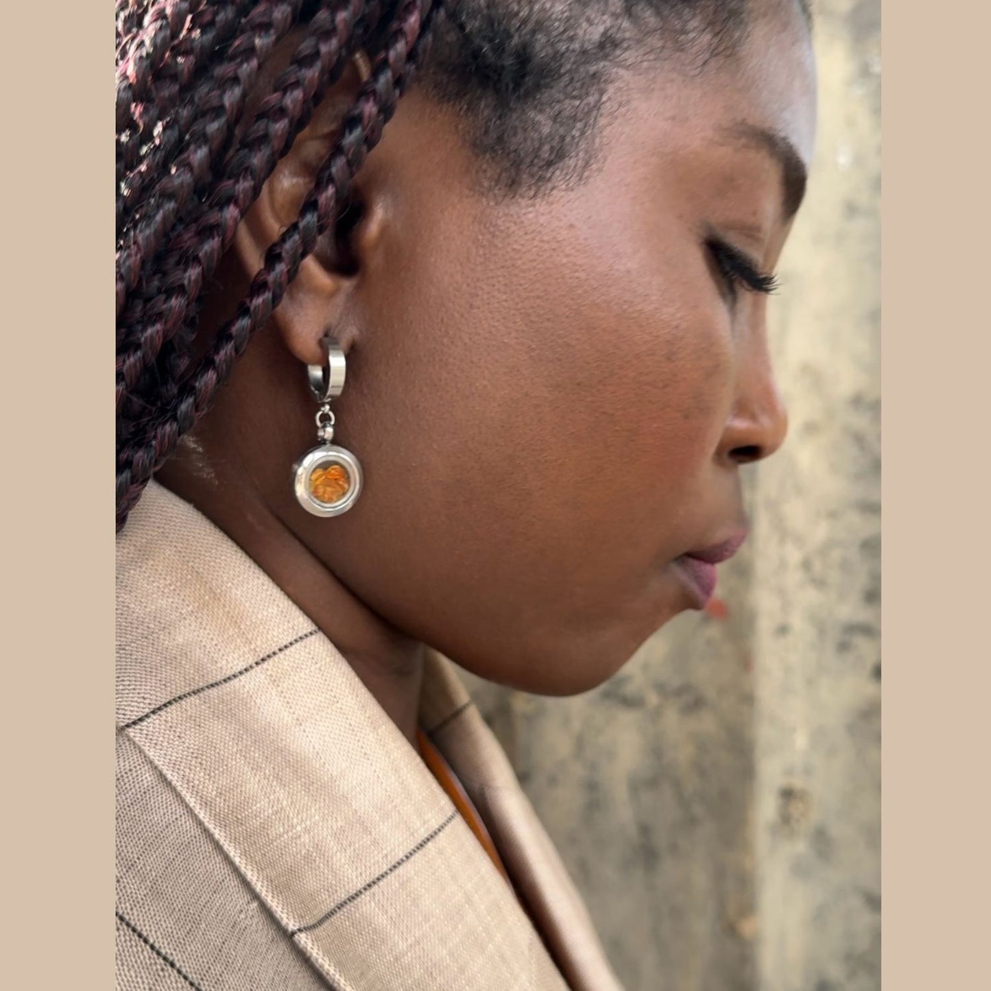 Dangle Huggie Earrings With Amber Stones