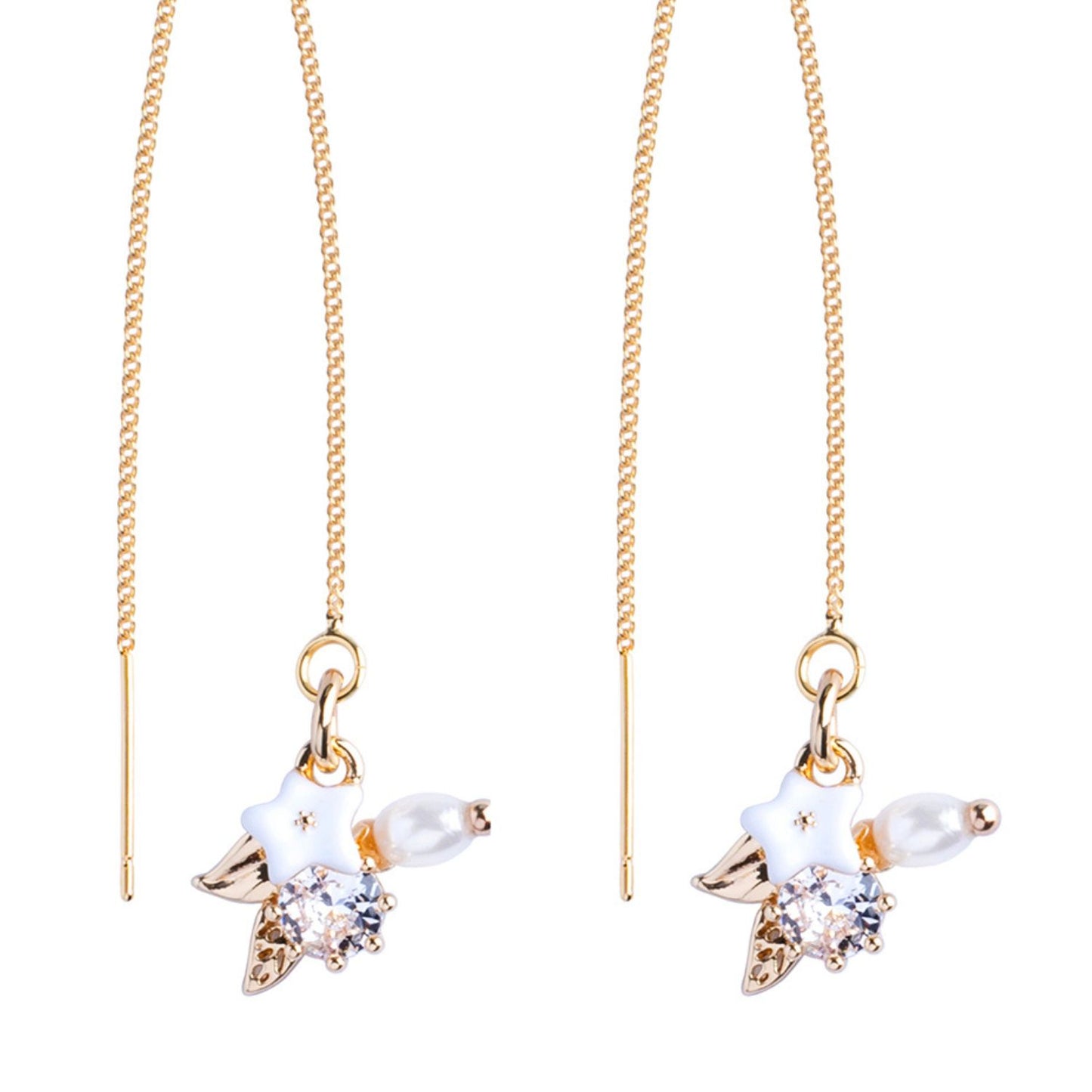 Treaders Earrings With Delicate White Flower And Pearls