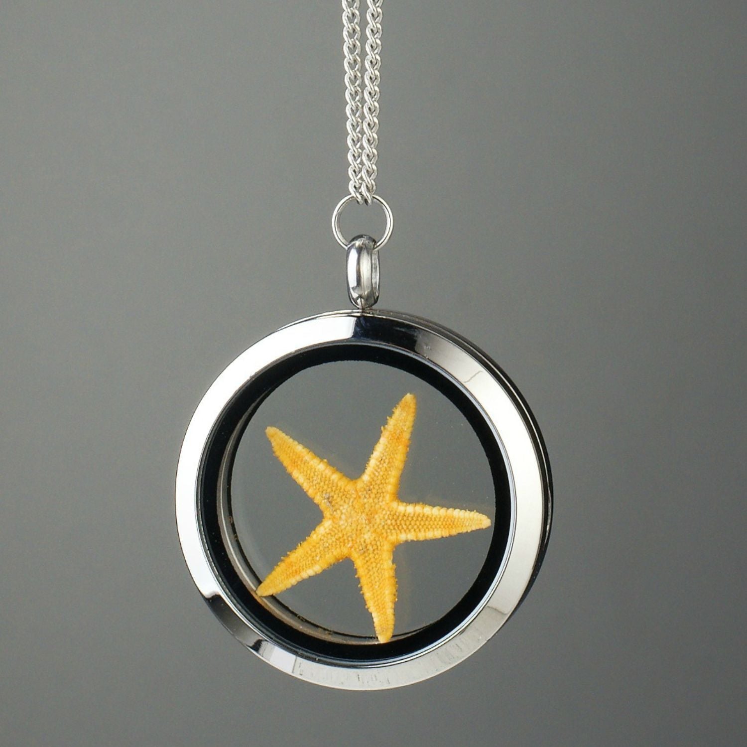 natural Yellow Starfish Under Glass necklace