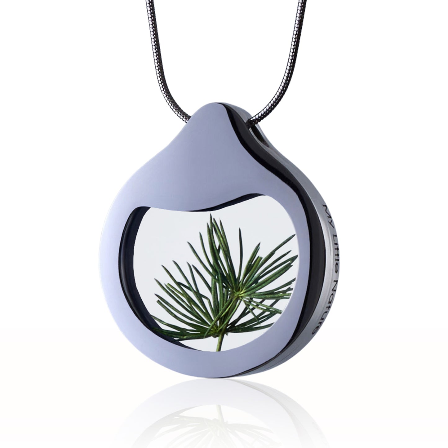 Handcrafted beach sand pendant necklace with drop-shaped design in a stainless steel frame