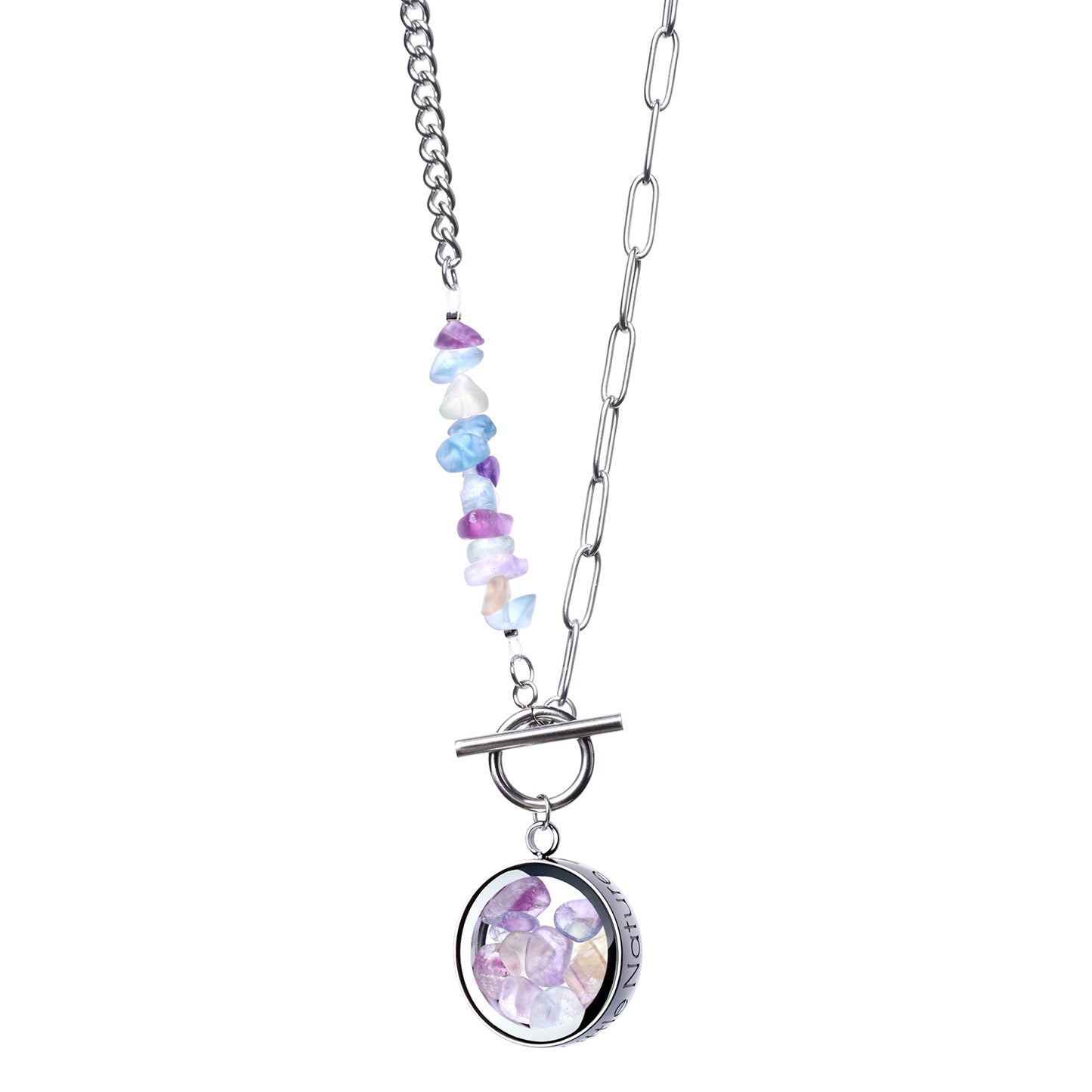 Toggle Clasp Fluorite Necklace With Beaded Chain And Charm