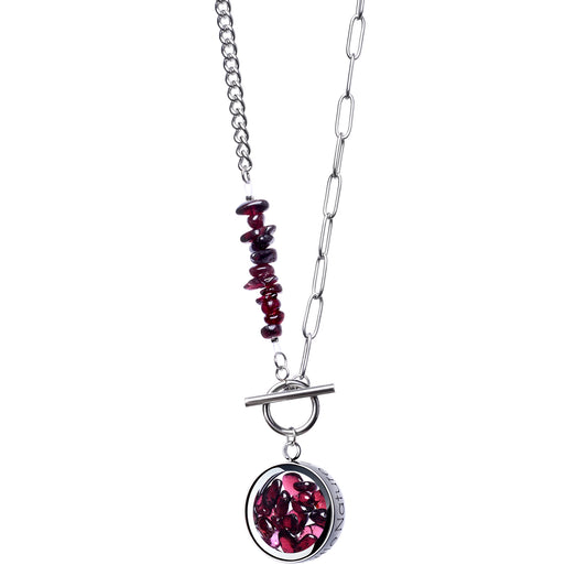 Toggle Clasp Garnet Necklace With Beaded Chain And Charm