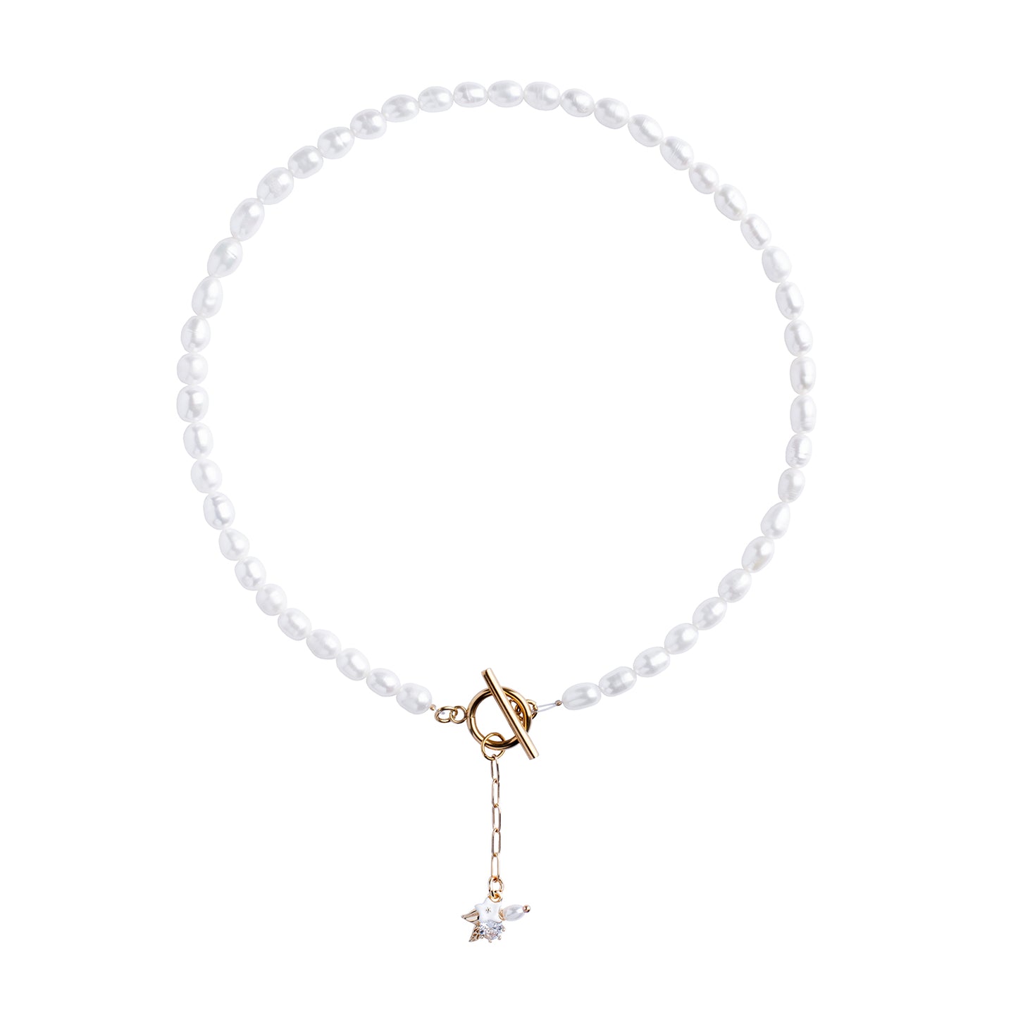 Natural Freshwater Pearls Necklce With Delicate Flower Charm And Toggle Clasp