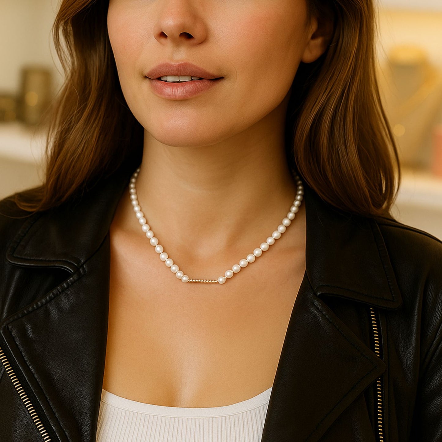 Freshwater Pearls Necklace With Real Gold Plated Tube Detail