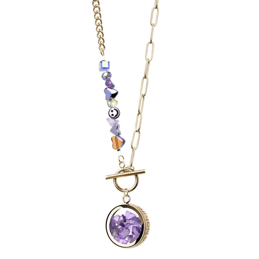 Amethyst Necklace With Joyful Beaded Toggle Clasp Gold Plated Chain