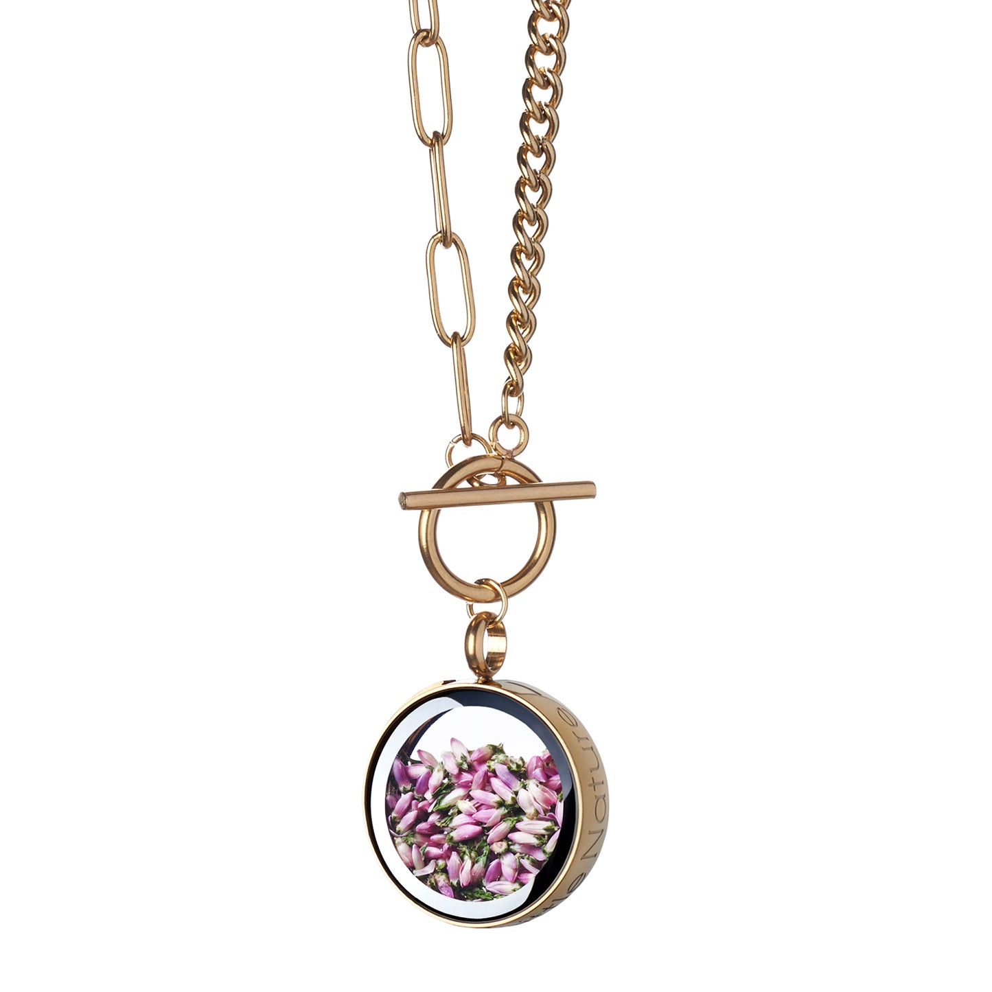 Gold Plated Statement Necklace With Heather Flower