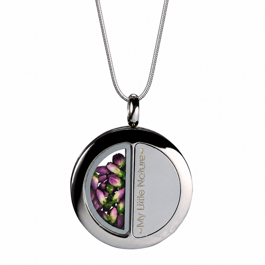 Duality pendant necklace with heather flower