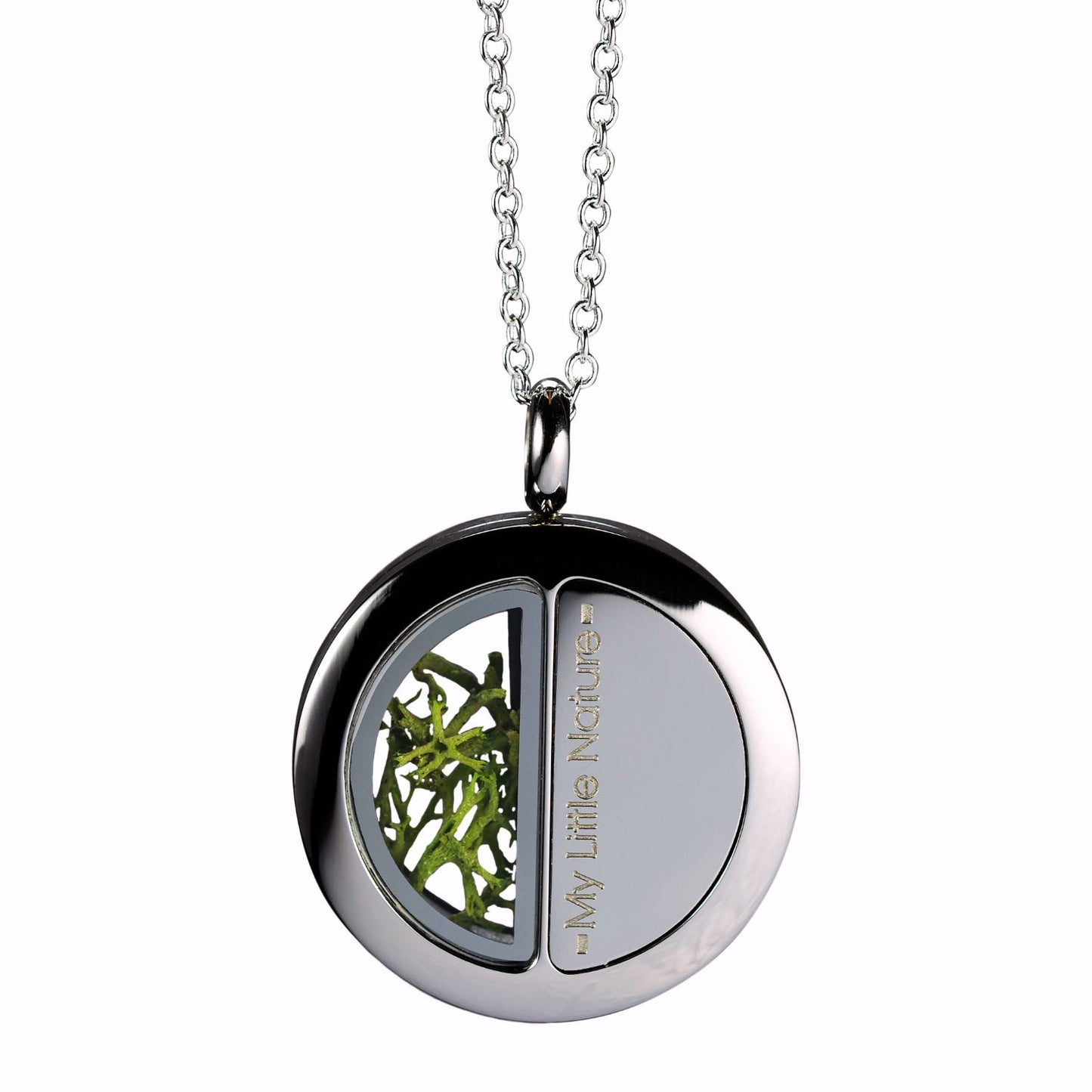 Duality pendant necklace with green moss