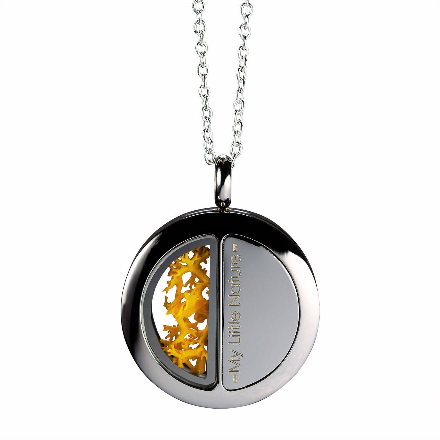 Duality pendant necklace with yellow moss