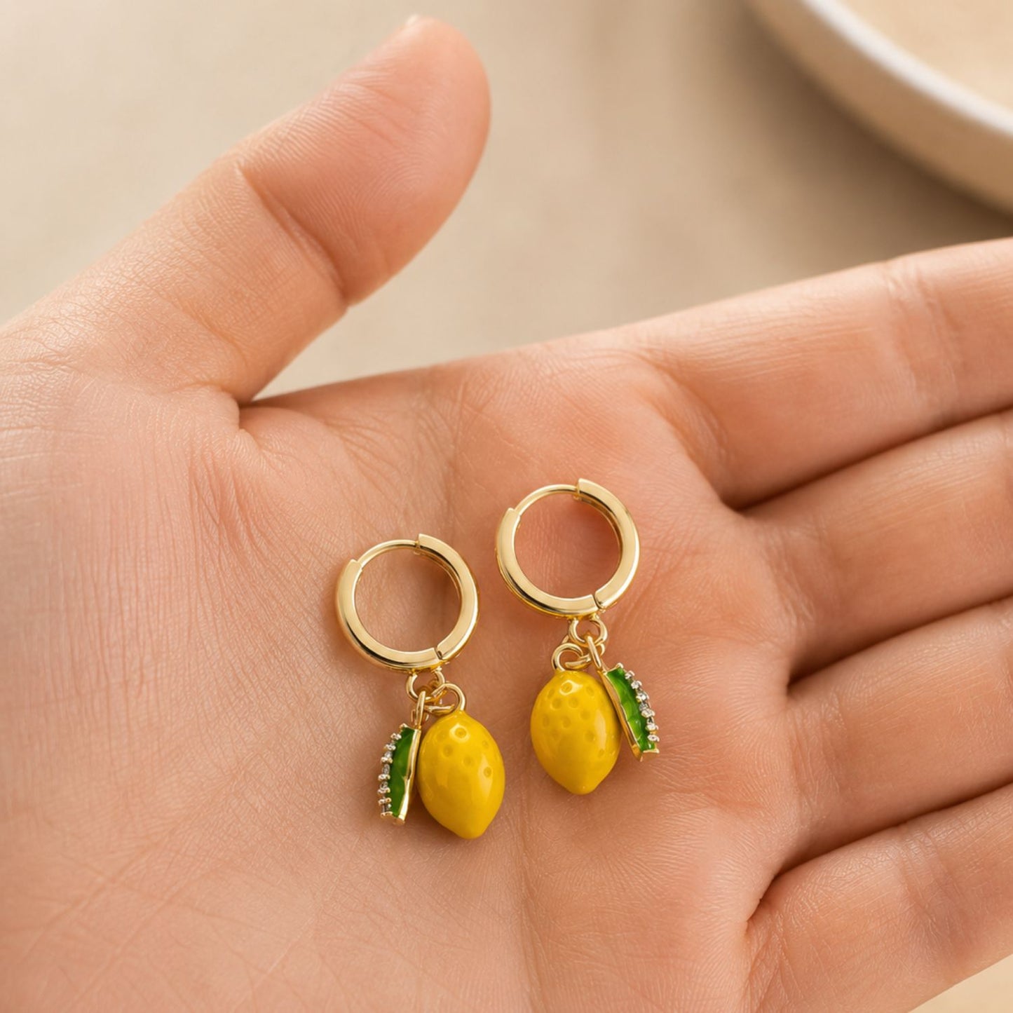 Lemon Charms Hoop Earrings – 14K Gold Plated Fruit Earrings