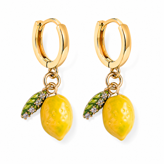 Lemon Charms Hoop Earrings – 14K Gold Plated Fruit Earrings