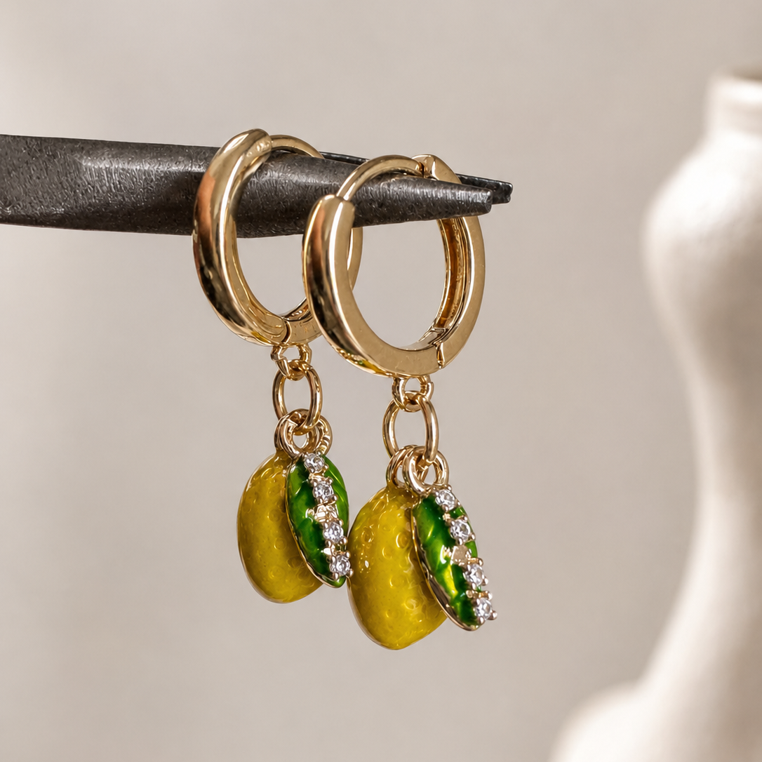 Lemon Charms Hoop Earrings – 14K Gold Plated Fruit Earrings