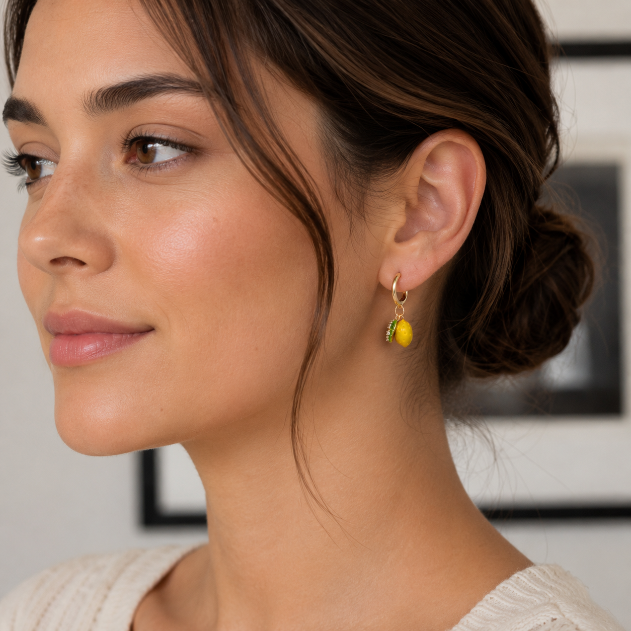 Lemon Charms Hoop Earrings – 14K Gold Plated Fruit Earrings