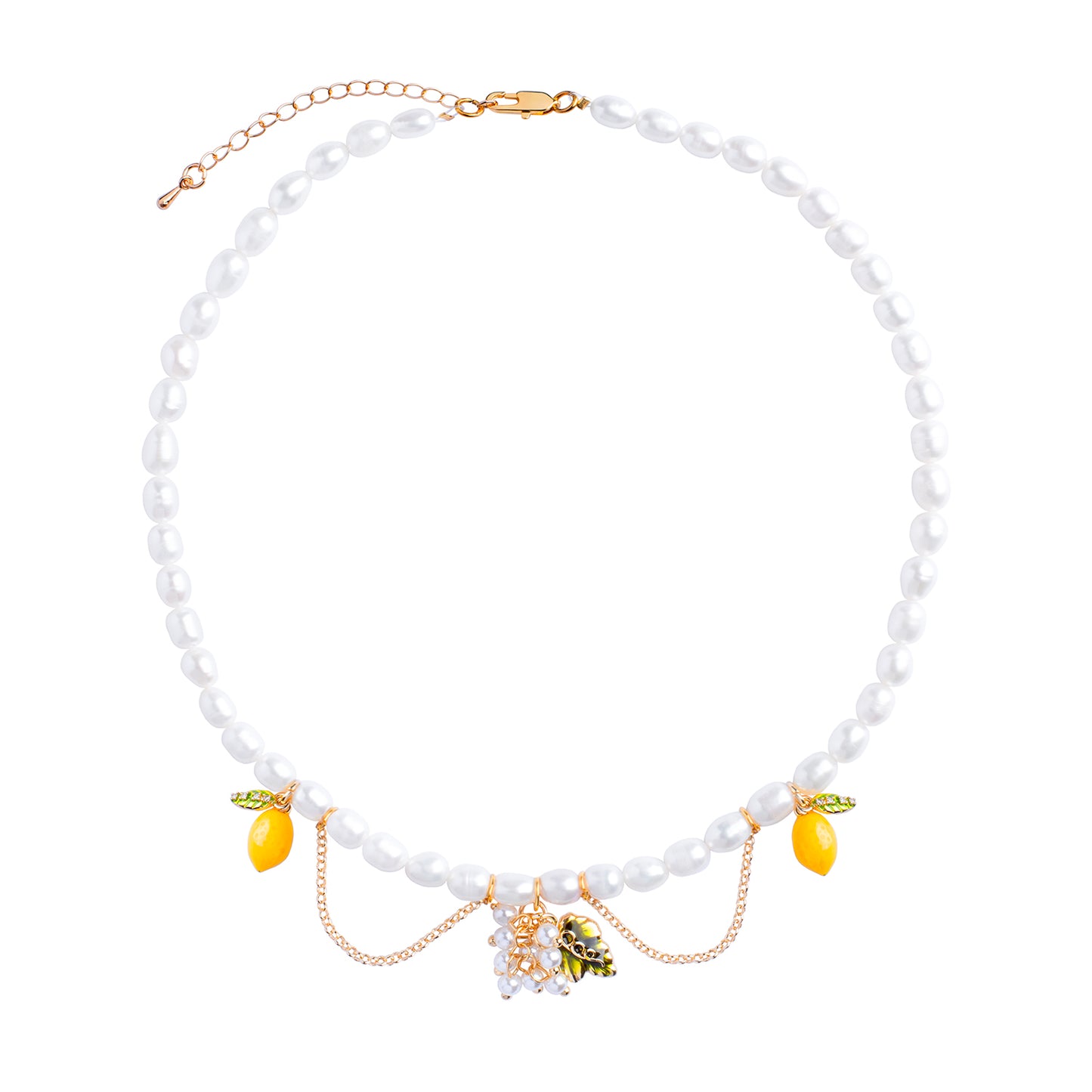 Natural Freshwater Pearls Necklce With Lemon Charms - Long Pearls Necklace