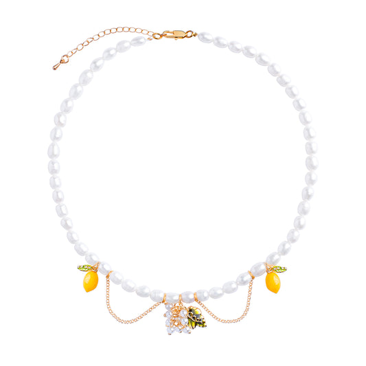 Natural Freshwater Pearls Necklce With Lemon Charms - Long Pearls Necklace
