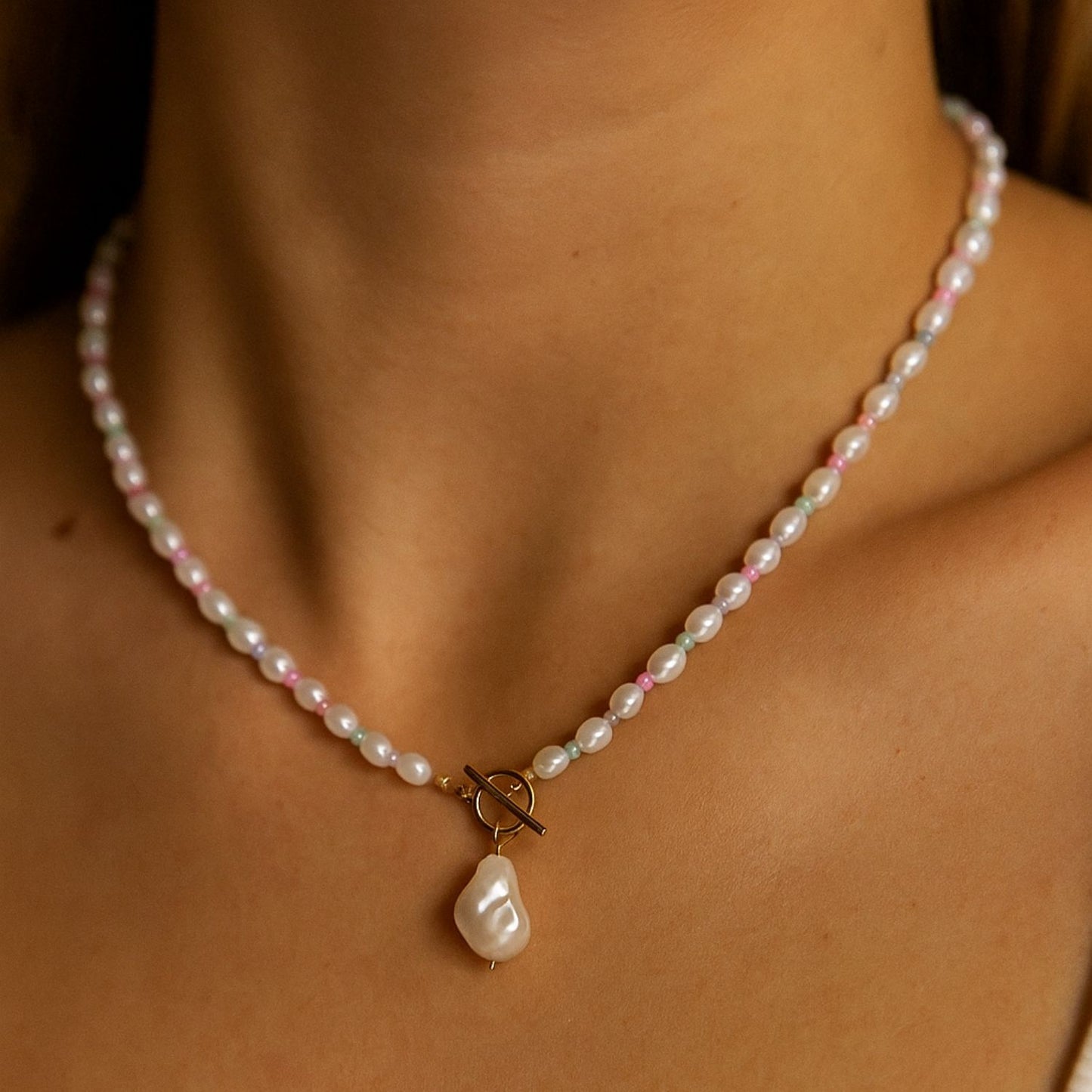 Natural Freshwater Pearls Necklace With Genuine Baroque Pearl  Pendant - Pearls Choker