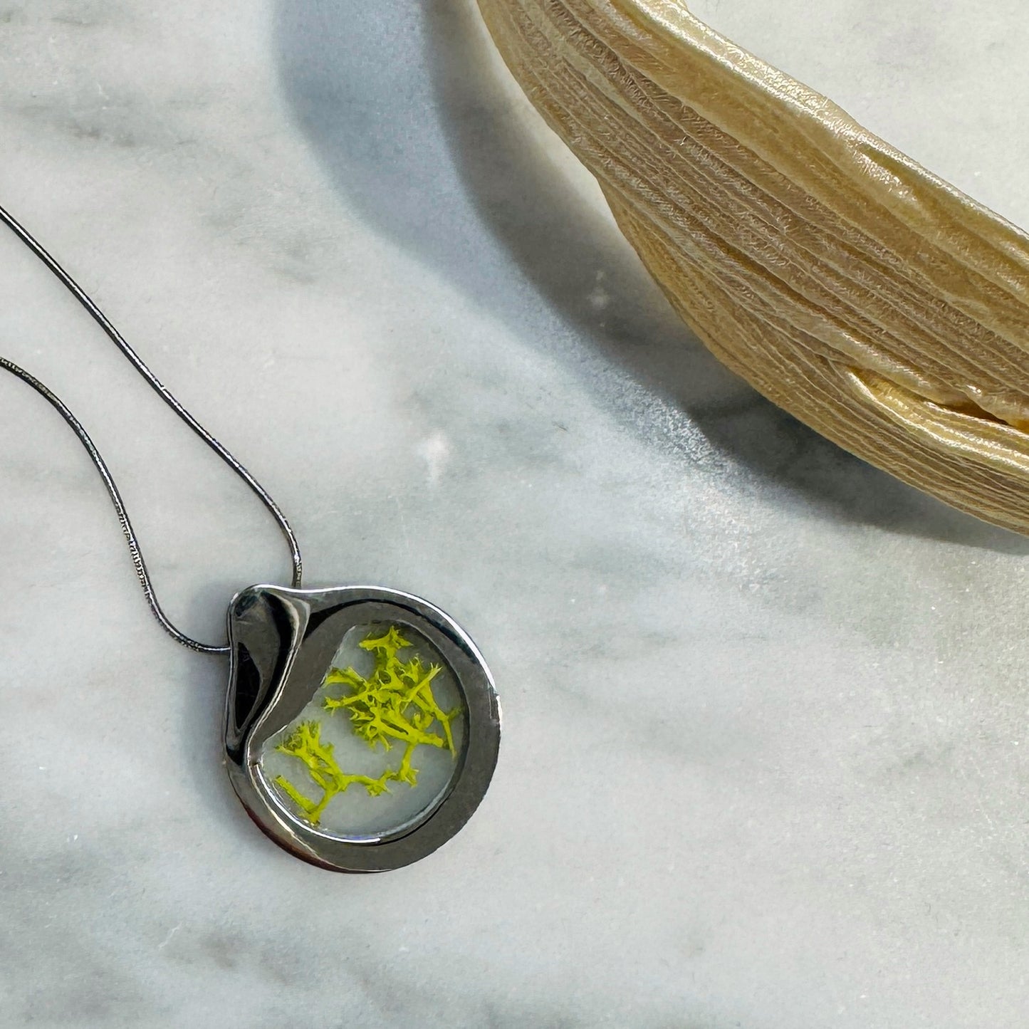 Designer Necklace With Neon Green Moss