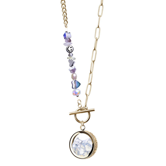 Opal Necklace With Joyful Beaded Toggle Clasp Gols Plated Chain