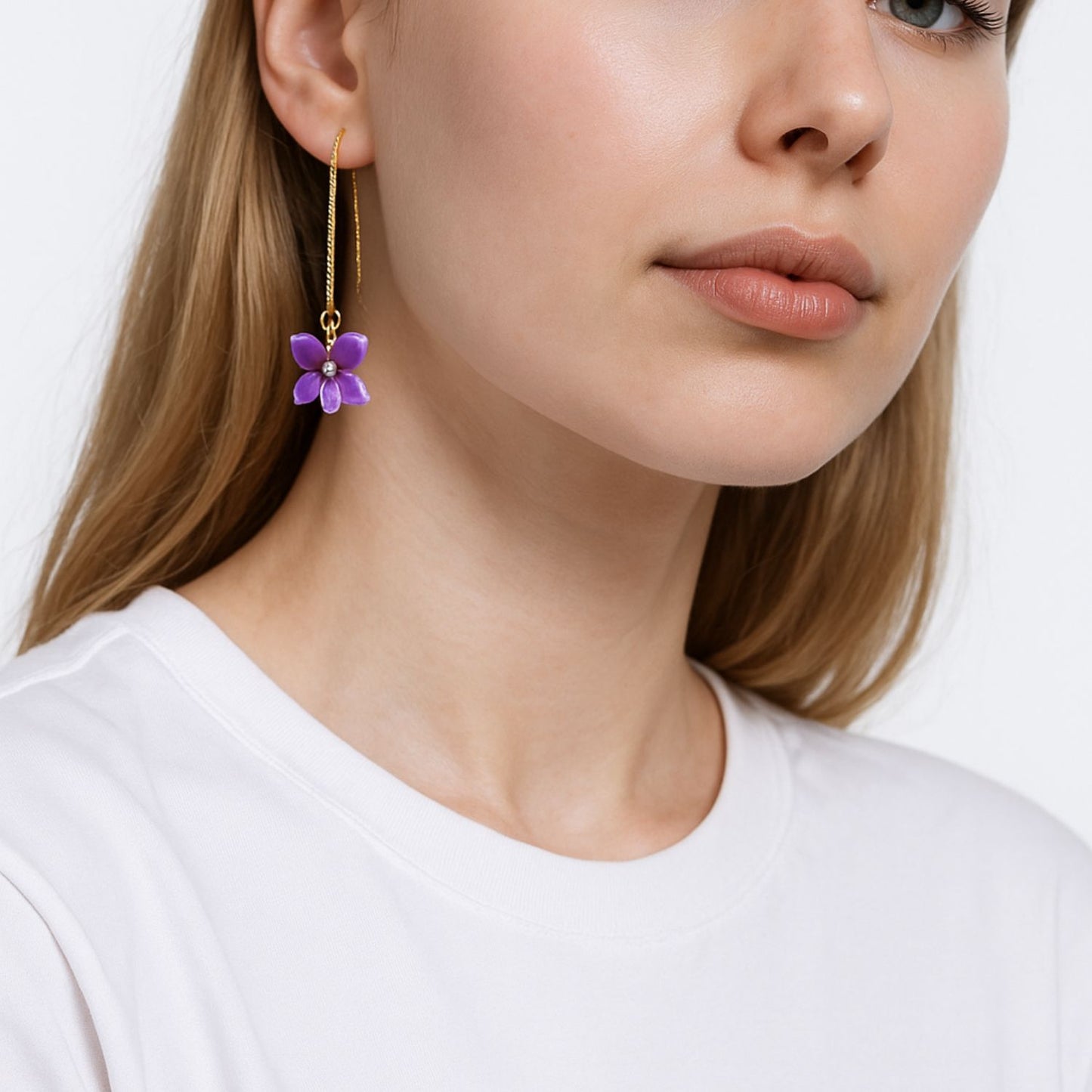 Perveriami auskarai su grandinėle - Orchidėja