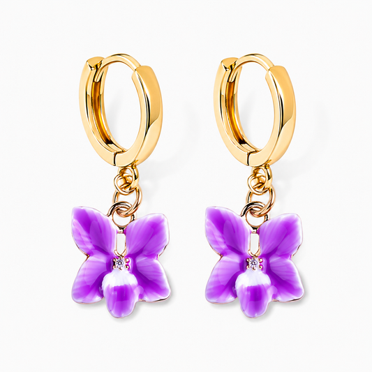 Purple Orchid Hoop Earrings – 14K Gold Plated Orchid Earrings