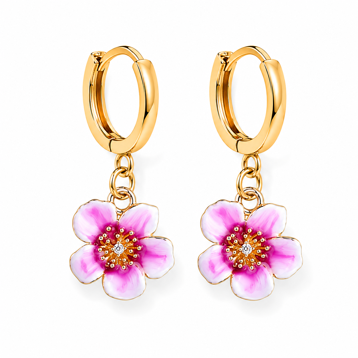 Plumeria Flower Hoop Earrings – 14K Gold Plated Floral Earrings