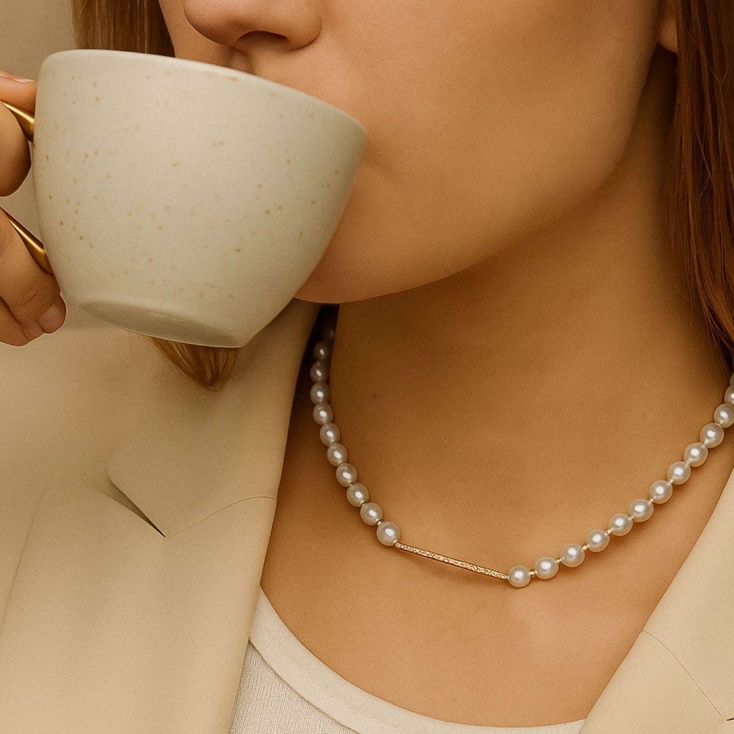 Freshwater Pearls Necklace With Real Gold Plated Tube Detail