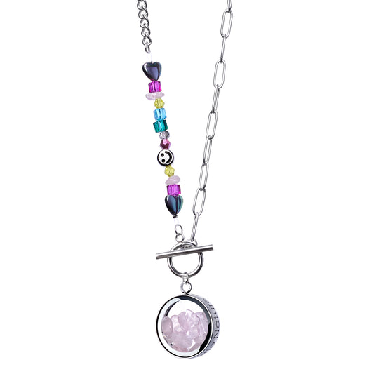 Rose Quartz Necklace With Joyful Beaded Toggle Clasp Chain