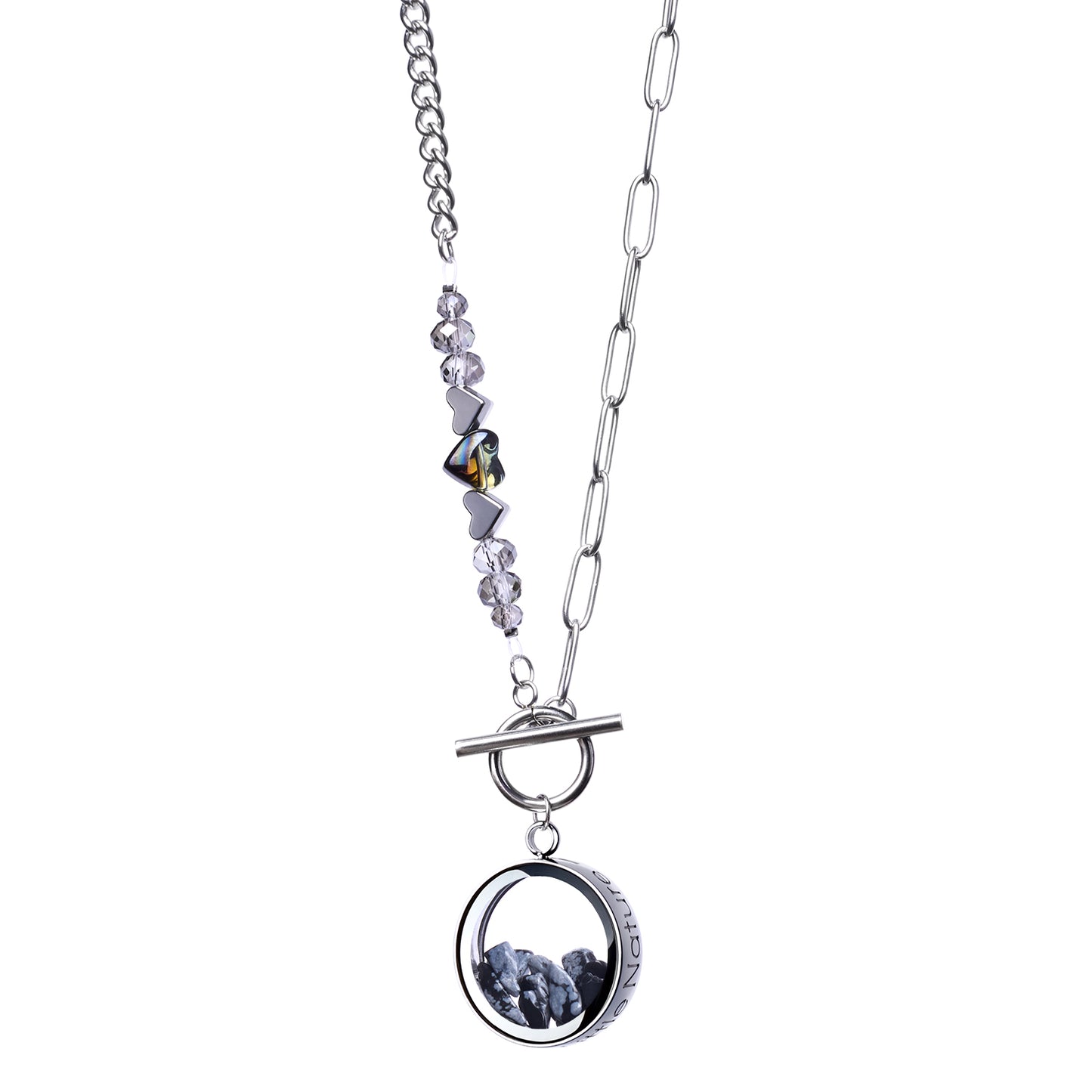 Snowflake Obsiadian Necklace With Joyful Beaded Toggle Clasp Chain