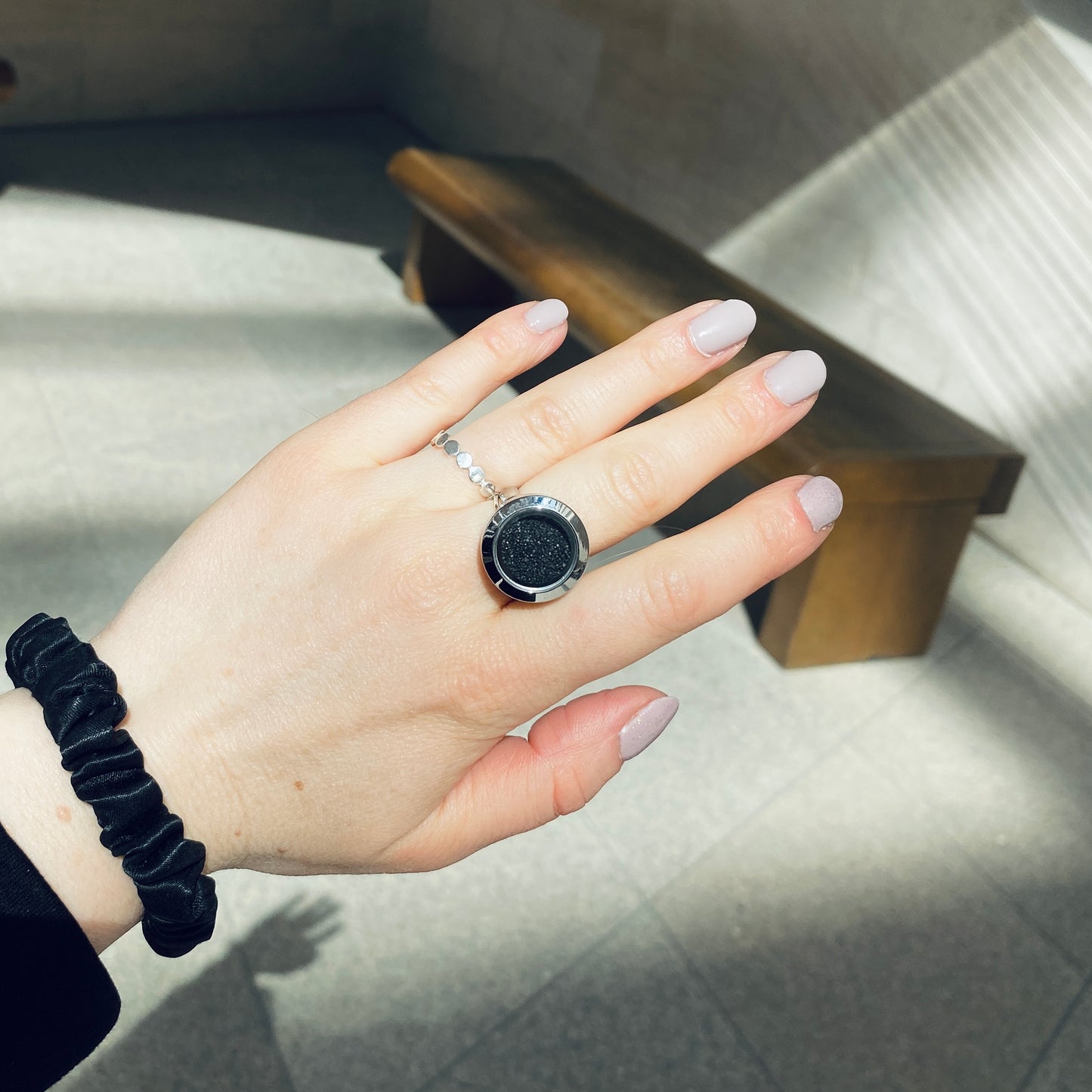 Statement ring with volcanic sand